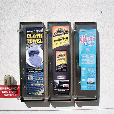 Cleaning supplies at our Riverpark, Oxnard CA touchless car wash.