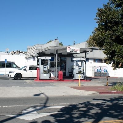 Outside view of gas station near Campanil, Santa Barbara CA.