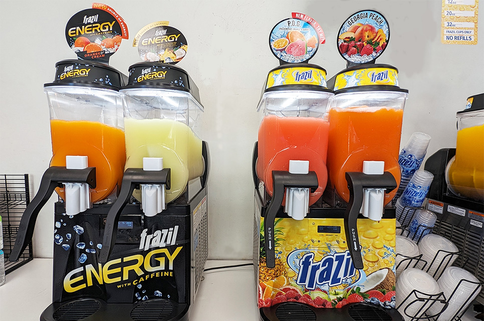Hobson Park West, Oxnard Frazil Energy machine and Frazil Frozen Slushy machine on a countertop.