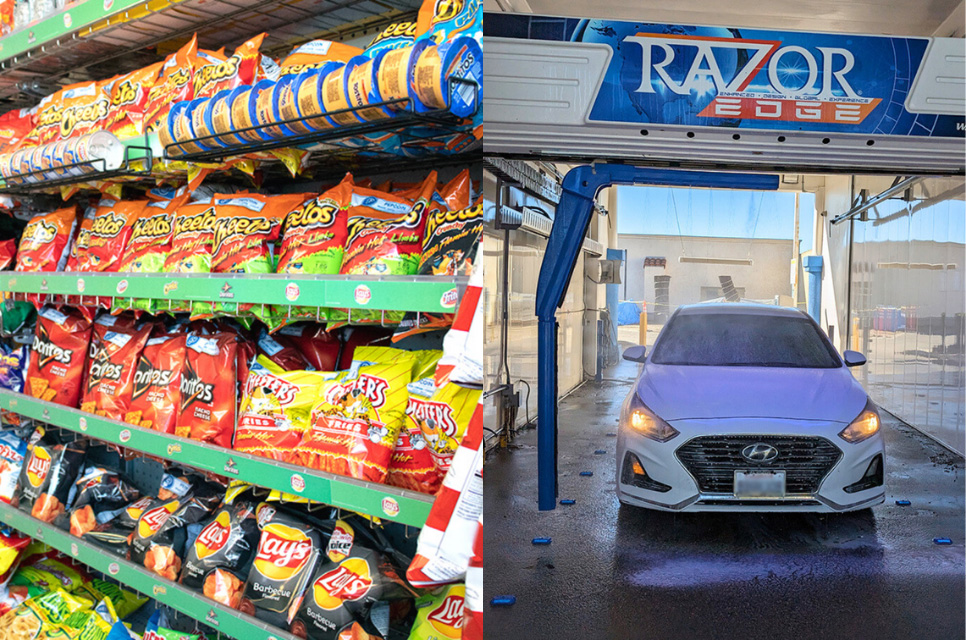 Service stop near Riverpark, Oxnard CA offers convenience store and brushless carwash.